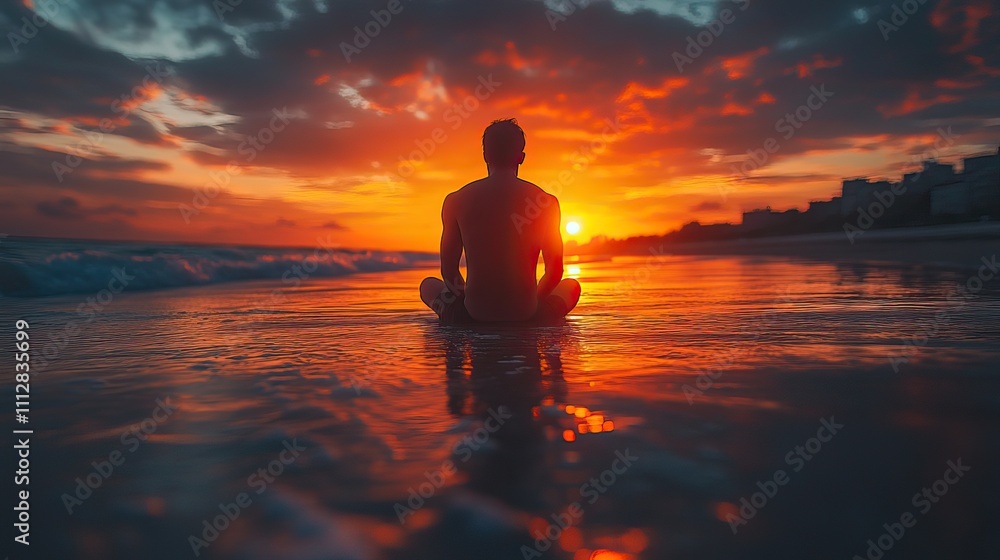 silhouette of a man in worship on the beach at sunset silhouette of a man in worship on the beach at sunset