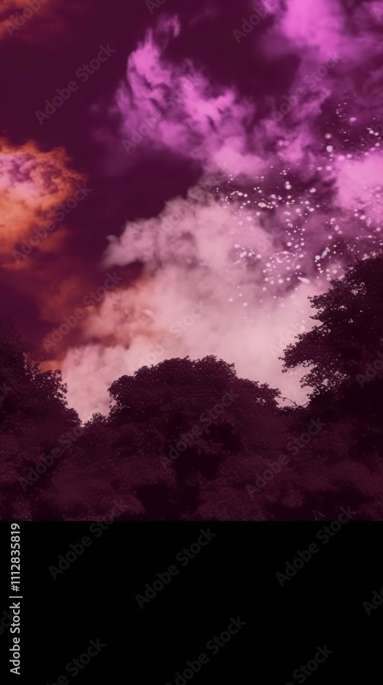 Abstract Purple Sky with Clouds and Trees Abstract Purple Sky with Clouds and Trees