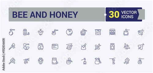 Bee And Honey thin line icon set. Contains such icons as pot, processing, glove, thin, inspiration, line. Outline symbol collection. Vector icons editable stroke.