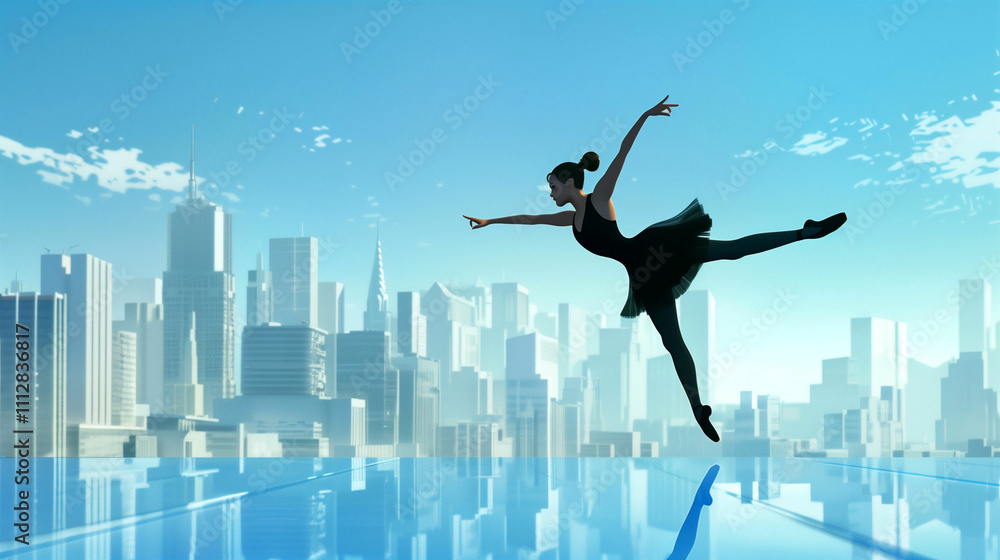 Ballerina leaping over city skyline Ballerina leaping over city skyline