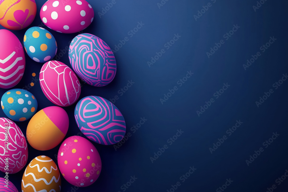 Fototapeta premium Festive Easter Background with Decorated Eggs and Space for Text