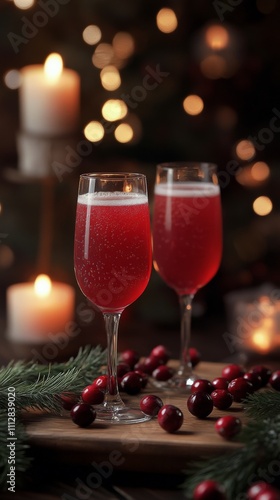 Refreshing cranberry drinks served with festive decor and warm candlelight