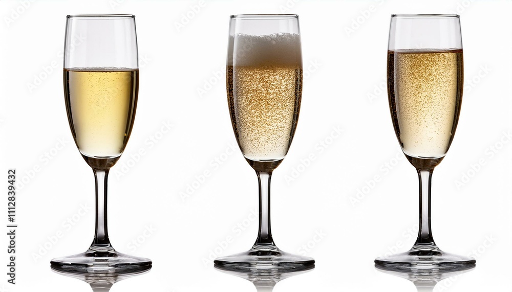 Three different glasses of champagne isolated on a white background Three different glasses of champagne isolated on a white background