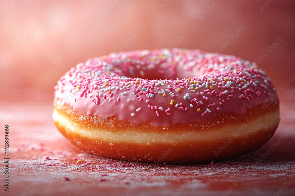 Pink Donut Sprinkled With Colorful Confetti Pink Donut Sprinkled With Colorful Confetti