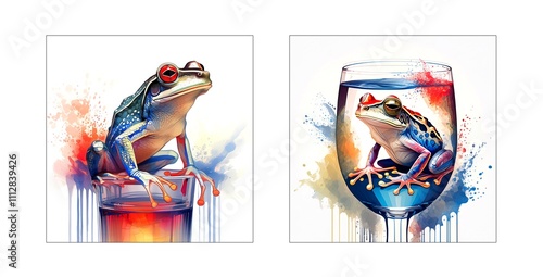 Bunter Laubfrosch im Glas Kollage  photo