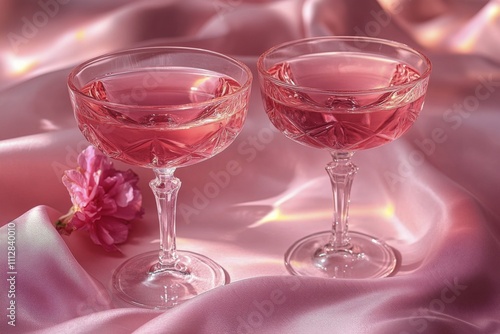 Refreshing pink drinks served in glassware on a vibrant pink background