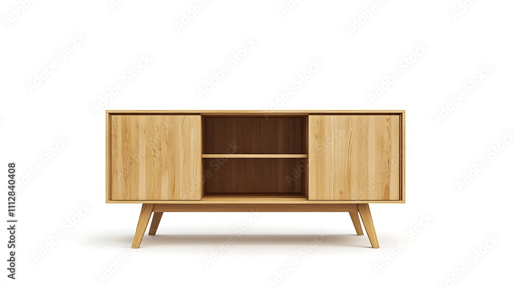 A wooden entertainment center with two shelves and a door A wooden entertainment center with two shelves and a door