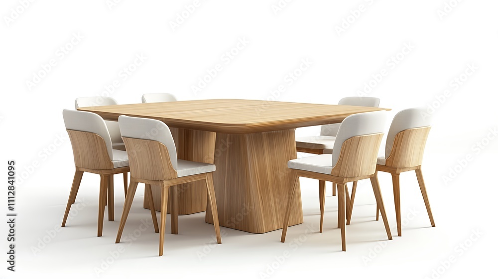 A wooden dining table with six chairs around it A wooden dining table with six chairs around it
