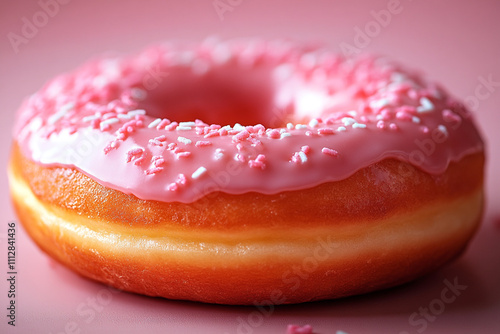 Pink Donut Sprinkled with Delicate Pink and White Sprinkles photo