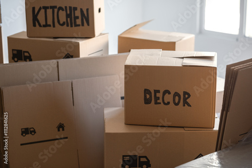 Boxes with belongings ready for relocation photo