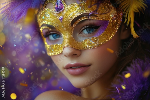 Elegant masked dancer in vibrant colors celebrates at a festive event