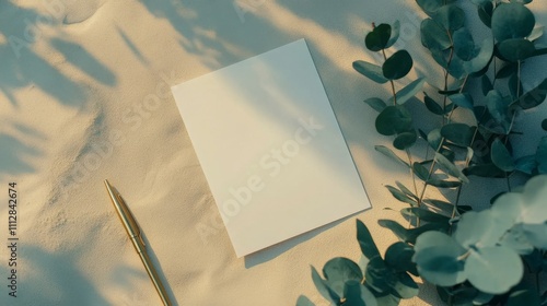 Eucalyptus branches placed against a soft beige background for a calming aest...