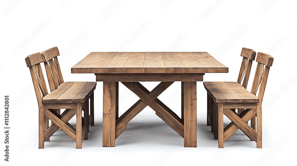 A wooden table with four chairs around it A wooden table with four chairs around it
