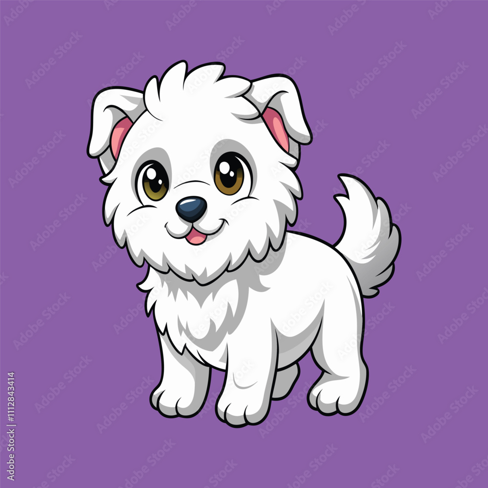 Playful White Puppy with Fluffy Fur and Happy Smile Playful White Puppy with Fluffy Fur and Happy Smile