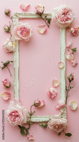 Elegant pink necklace with gem surrounded by soft pink roses on pastel backgr...