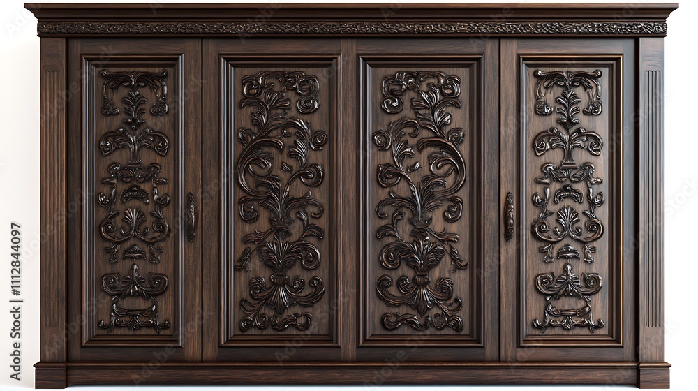 Obraz premium A large wooden cabinet with intricate carvings and designs