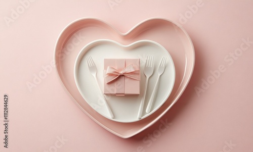 Creative heart shaped plate setting for a special celebration with gift box a...