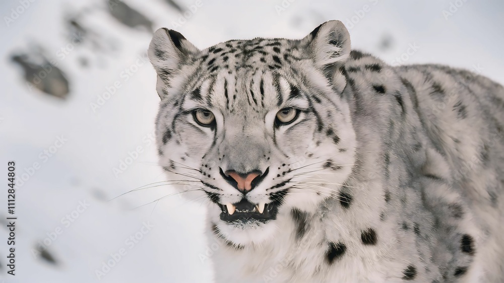 Majestic Snow Leopard (Panthera uncia) resting on a snow-covered rocky ledge in the Himalayas. Captures natural habitat, endangered beauty, and winter serenity. Majestic Snow Leopard (Panthera uncia) resting on a snow-covered rocky ledge in the Himalayas. Captures natural habitat, endangered beauty, and winter serenity.