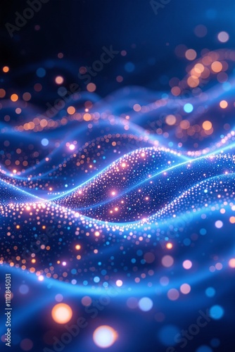 Abstract Blue and Orange Particles Flowing in Wavy Patterns
