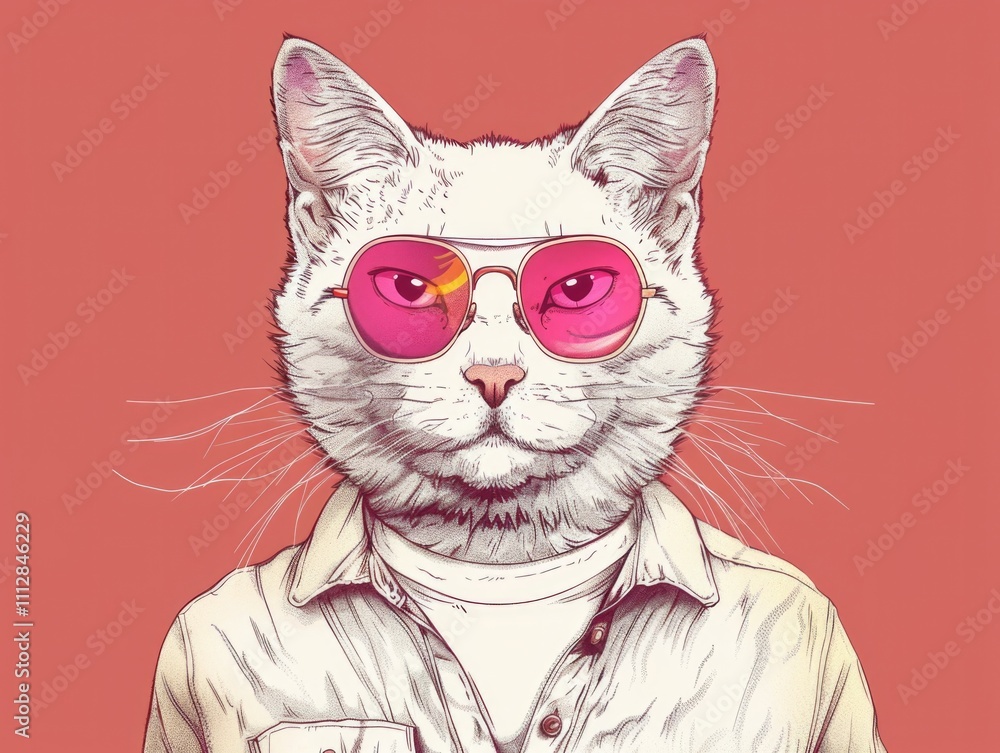 Obraz premium Fashion Cat. Portrait of Cool Cat in Urban Background Wearing Sunglasses and Shirt