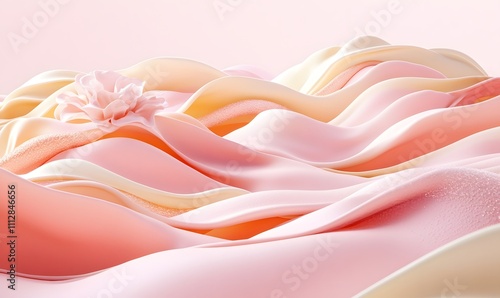 Abstract pastel pink and beige fabric waves with flower.