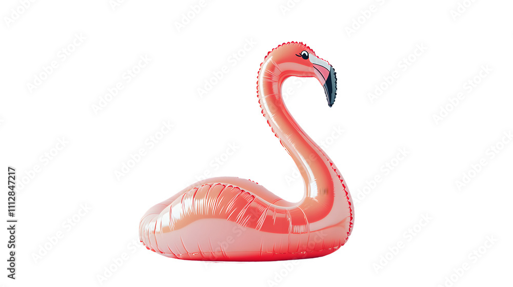 Fototapeta premium vibrant inflatable pool float shaped like a flamingo, isolated on a seamless white background