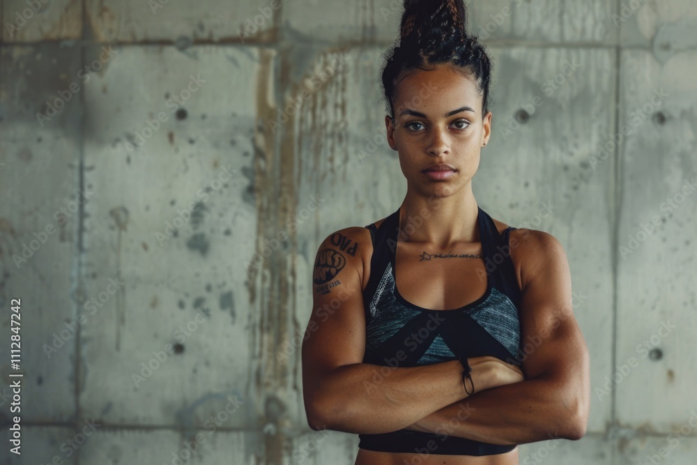 Fitness On Grey. Determined Woman Proud of Strength Training in Gym Fitness On Grey. Determined Woman Proud of Strength Training in Gym