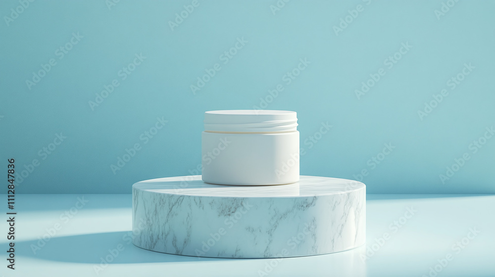 Minimalist Skincare Product Displayed on a Marble Pedestal Against a Soft Blue Background Highlighting Its Elegant Design and Contemporary Aesthetics Minimalist Skincare Product Displayed on a Marble Pedestal Against a Soft Blue Background Highlighting Its Elegant Design and Contemporary Aesthetics