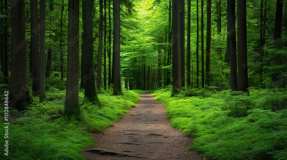 Fototapeta premium Scenic hiking trail through a dense green forest