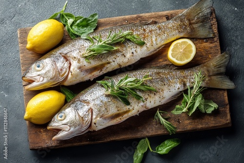 Freshly caught fish ready for preparation in a culinary setting on a stone su...
