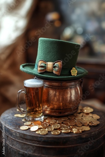 Green drink with festive decorations on a wooden table during a celebratory e...