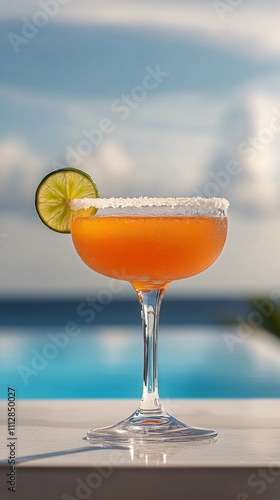 Refreshing cocktail by the tranquil pool with a stunning ocean view during su...