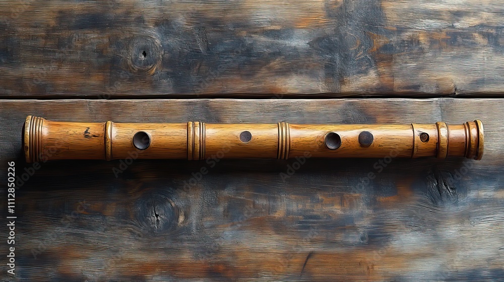 Fototapeta premium vintage sopilka a flat style wooden pipe idea for a miniature woodwind instrument cylindrical tube with flared end music poster design in format