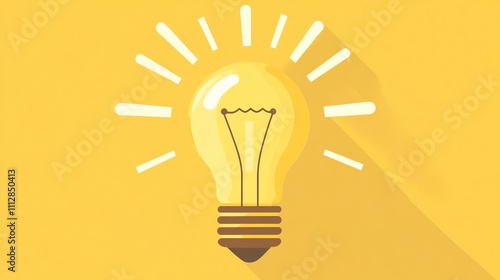 A lightbulb with a long shadow on a yellow background.