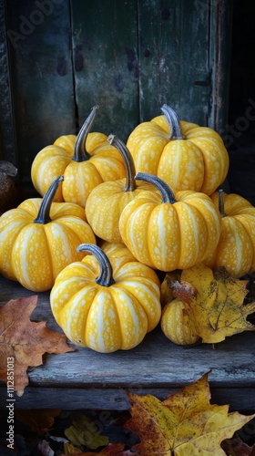 Colorful autumn display with pumpkins and vibrant leaves in a cozy setting