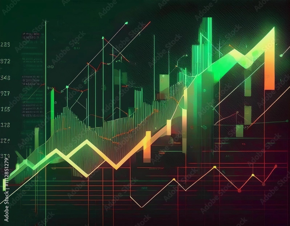 Vibrant Stock Market Display with Green Indicators. Vibrant Stock Market Display with Green Indicators.