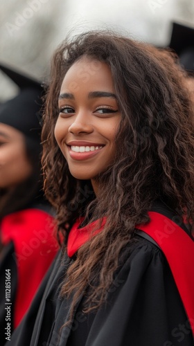 Proud graduate celebrates achievement during outdoor commencement ceremony