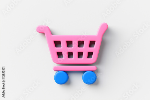 a plasticine shopping cart 3D icon, e-commerce theme, soft clay texture, minimalist style, isolated on white background