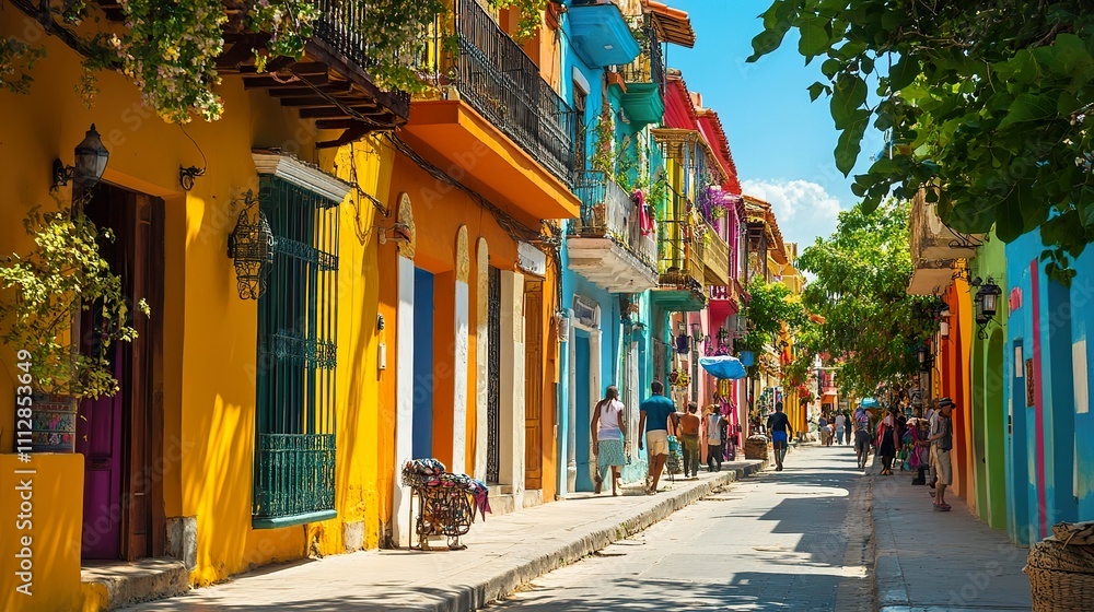 Fototapeta premium Lively city street filled with vibrant colors and cultural diversity