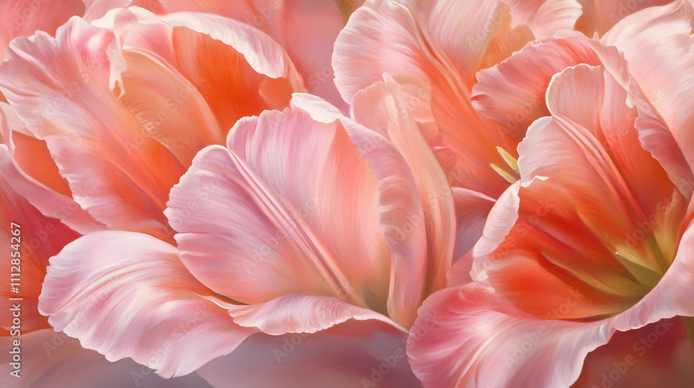 A close-up of the delicate petals of pink tulips