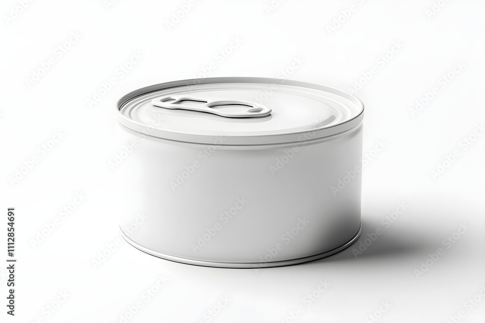 Minimalist Round White Aluminum Food Can on a Pristine White Background Highlighting Industrial Elegance Minimalist Round White Aluminum Food Can on a Pristine White Background Highlighting Industrial Elegance