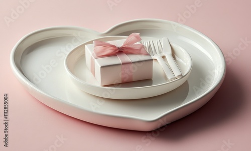 Creative heart shaped plate setting for a special celebration with gift box a...