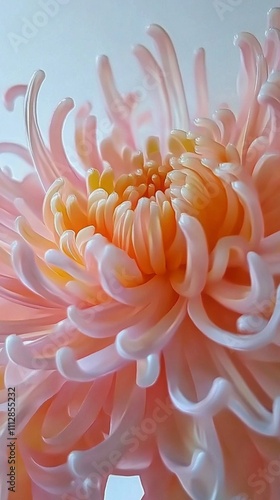 Young woman interacting with a large flower in bright and soft lighting durin...