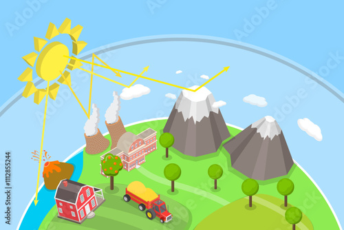 3D Isometric Flat Vector Illustration of Generating Greenhouse Gases, Climate Change