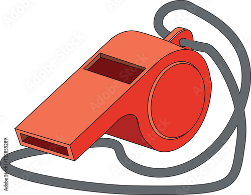 Referee's whistle icon object cartoon, sticker flat vector. Red whistle in vector flat illustration style This whistle is often used as a blowing and alert tool by referees and coaches activities.