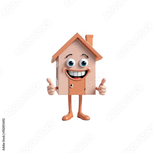 3d house cartoon character, with a thumbs up. Ai generated