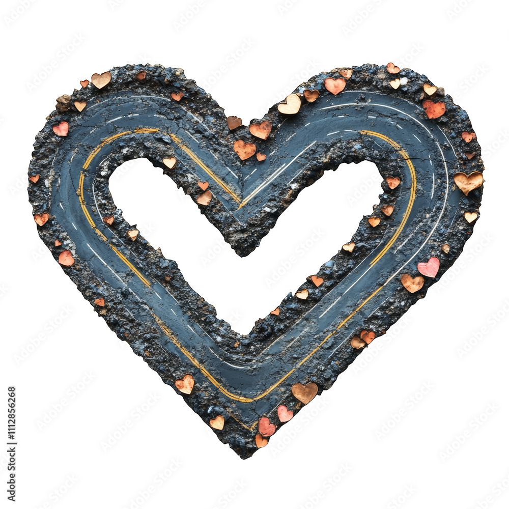 Obraz premium Heart shaped roadway surrounded by colorful hearts transparent background