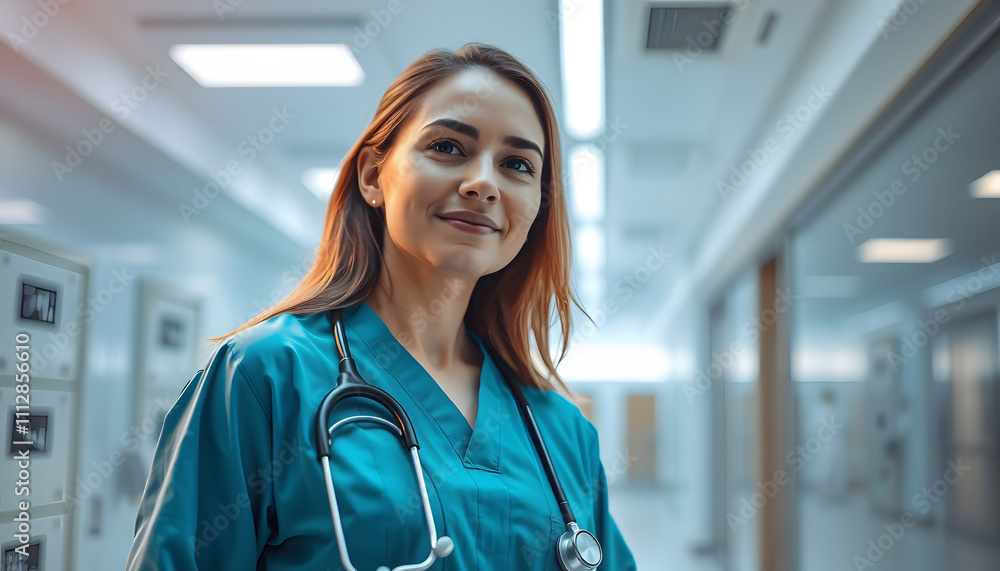 Young female doctor on modern clinic background isolated with white highlights, png Young female doctor on modern clinic background isolated with white highlights, png