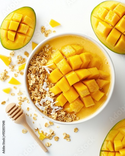 Tropical delight! Start your day with a vibrant mango and granola bowl.  Sweet, healthy, and utterly delicious.