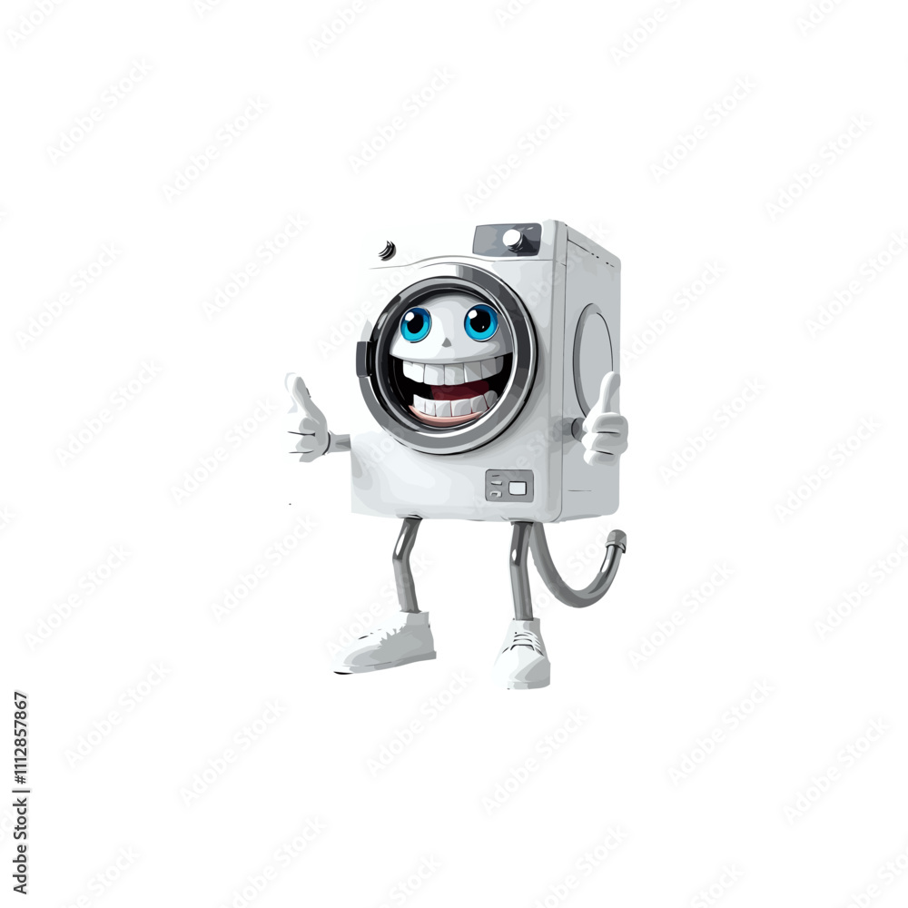 Fototapeta premium 3d washing machine cartoon character, with a thumbs up. Ai generated
